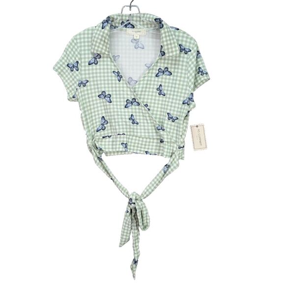 N.Y.L.A. Tops - No Comment‎ NY-LA Crop Top Front Tie Butterfly Pattern Stretch Women's XL NWT